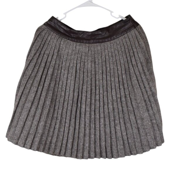 Altar'd State Brown Herringbone Pattern Pleated Faux Leather Waist Skirt Fall M - Picture 1 of 9